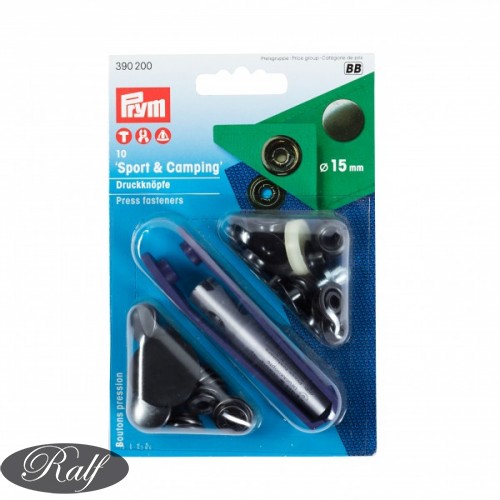 Set capse metalice ' Sport Camping', negru 15 mm - Prym 390200
